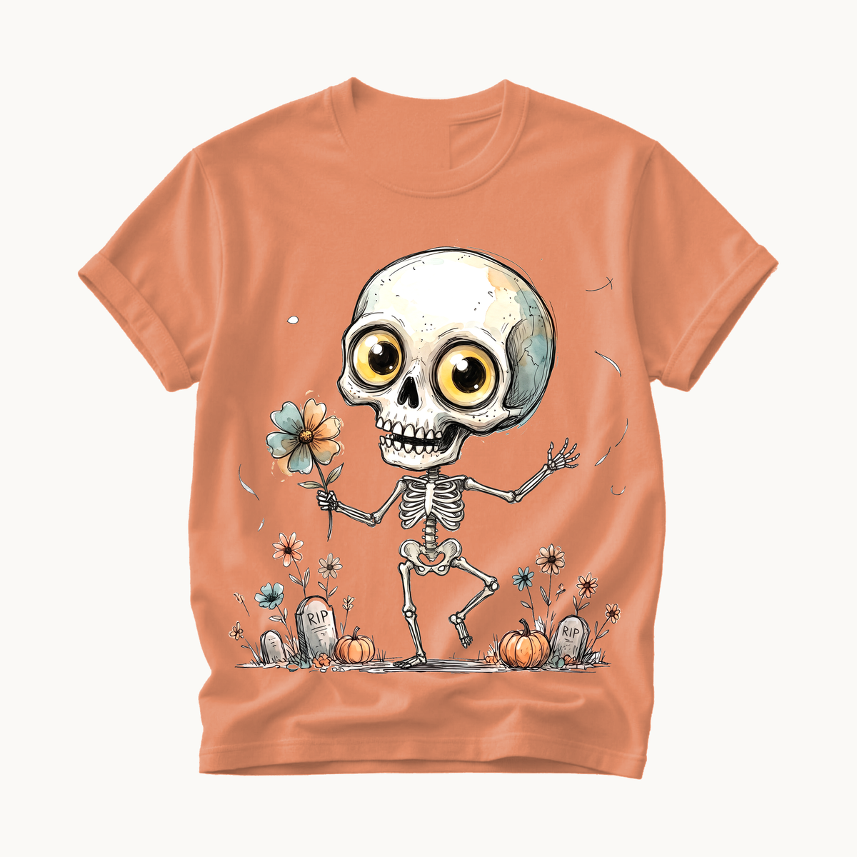 Dancing Skeleton Shirt | Cute Halloween T-Shirt for Women | Whimsical Skeleton Flower Tee