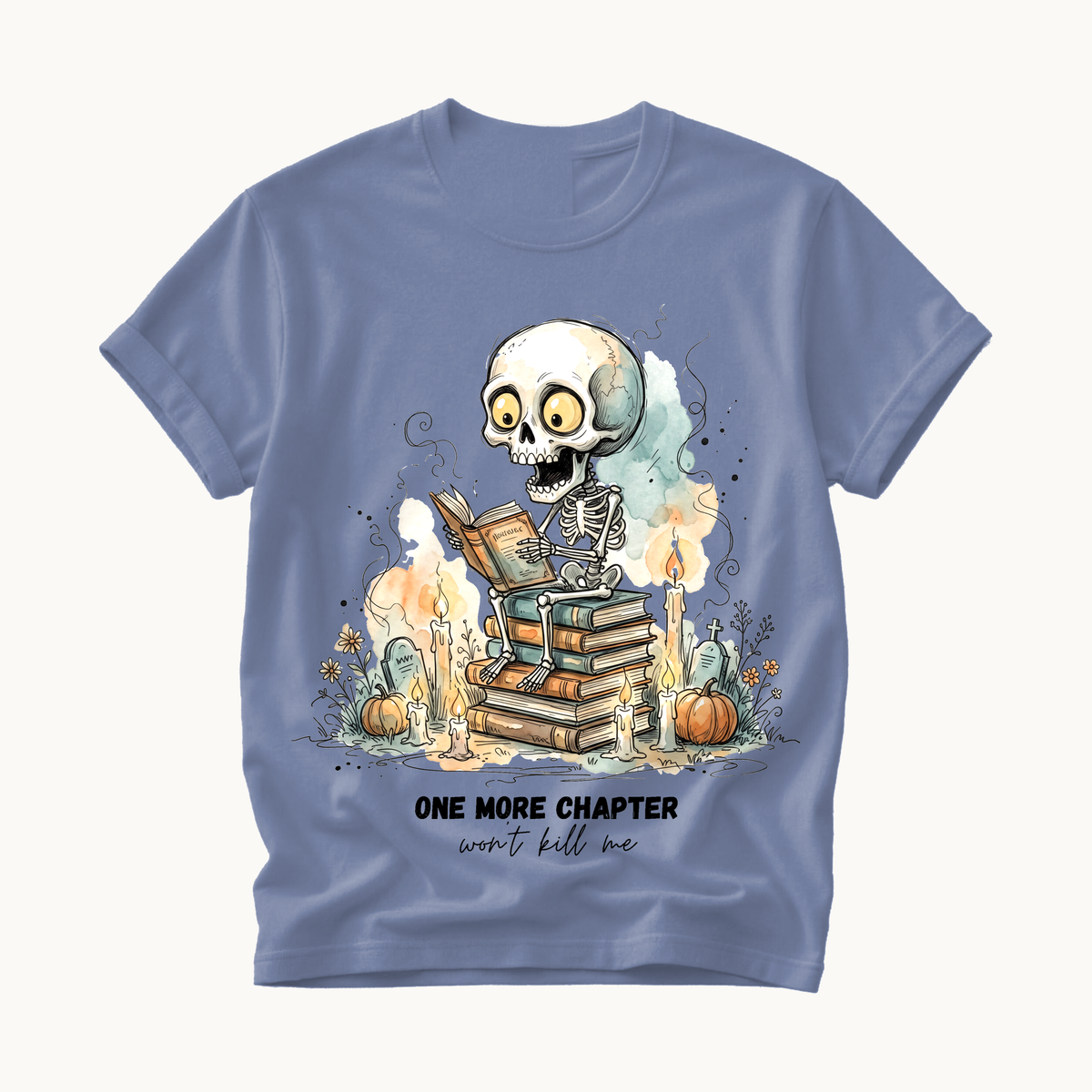 One More Chapter Shirt | Funny Book Lover Halloween T-Shirt | Skeleton Reading Tee