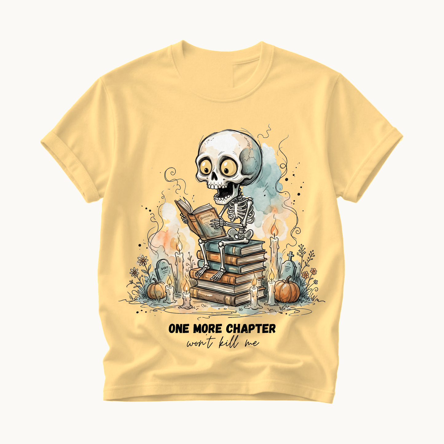 One More Chapter Shirt | Funny Book Lover Halloween T-Shirt | Skeleton Reading Tee