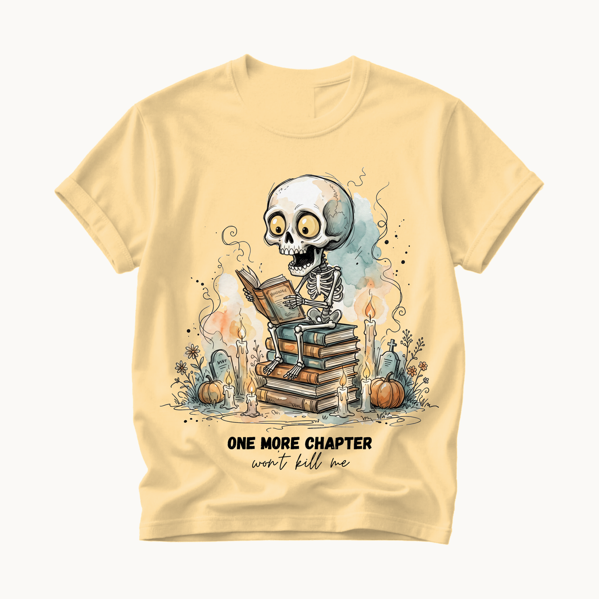 One More Chapter Shirt | Funny Book Lover Halloween T-Shirt | Skeleton Reading Tee