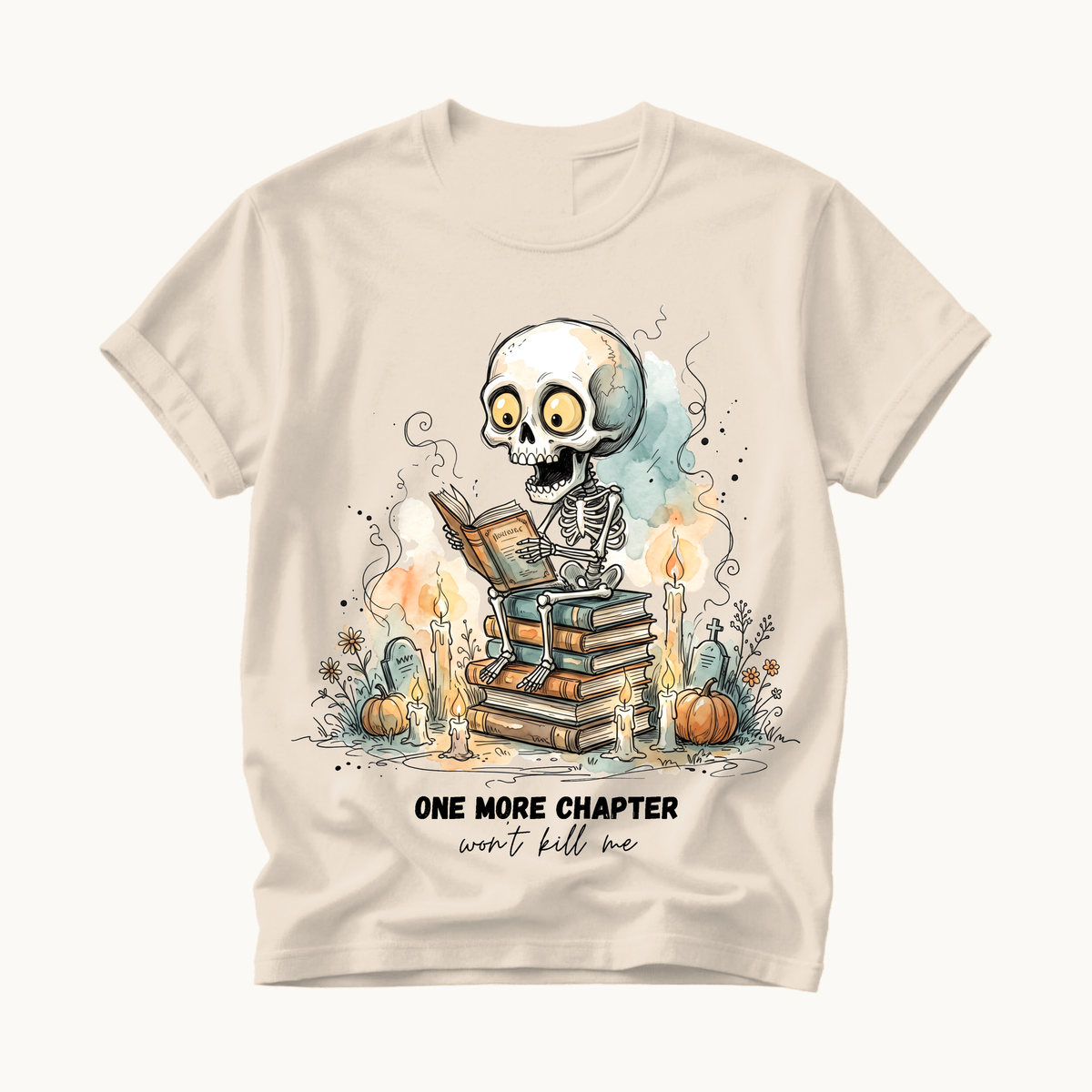One More Chapter Shirt | Funny Book Lover Halloween T-Shirt | Skeleton Reading Tee