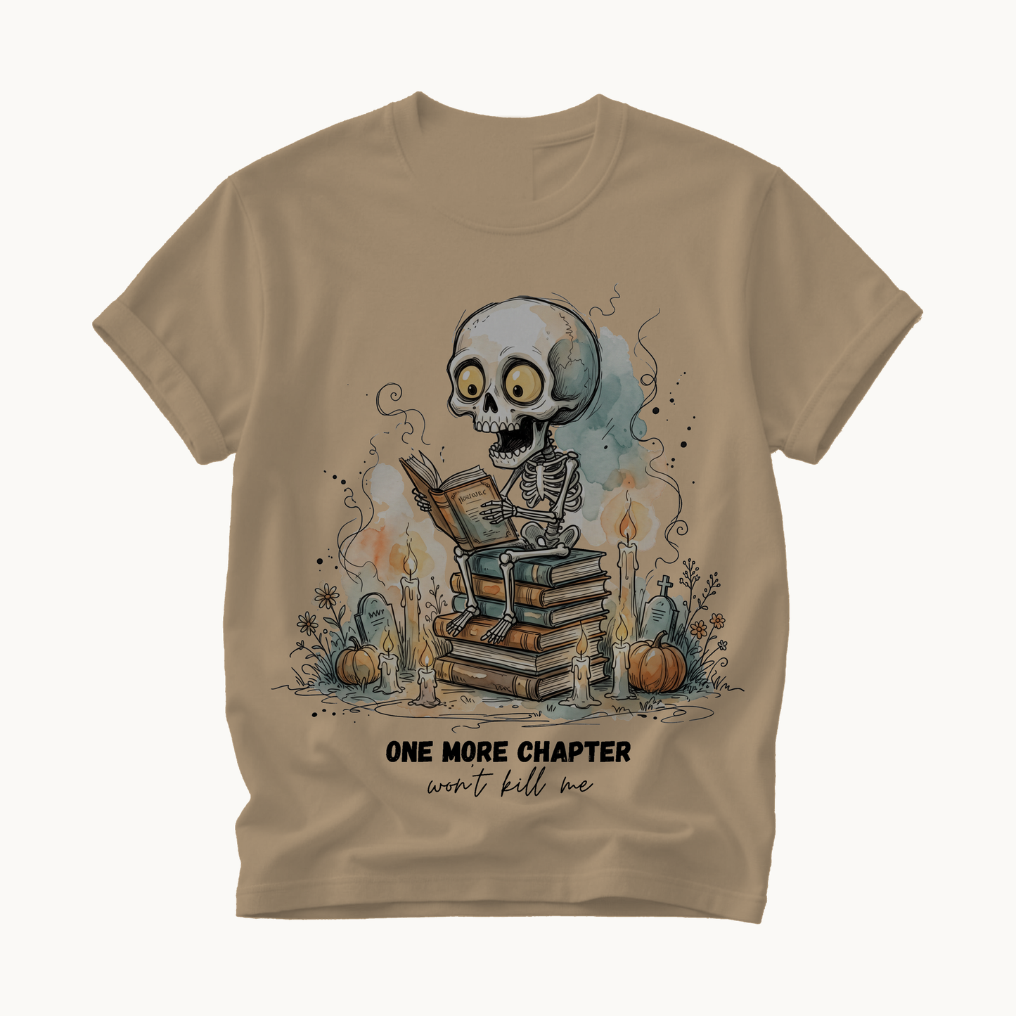 One More Chapter Shirt | Funny Book Lover Halloween T-Shirt | Skeleton Reading Tee
