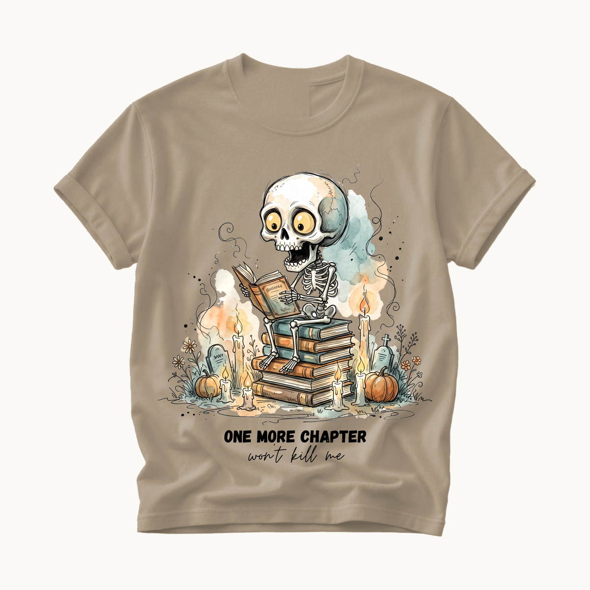 One More Chapter Shirt | Funny Book Lover Halloween T-Shirt | Skeleton Reading Tee