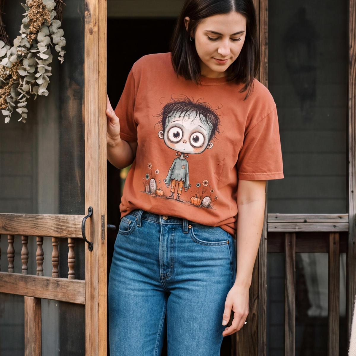 Cute Frankenstein Shirt | Whimsical Halloween T-Shirt | Funny Monster Tee for Women