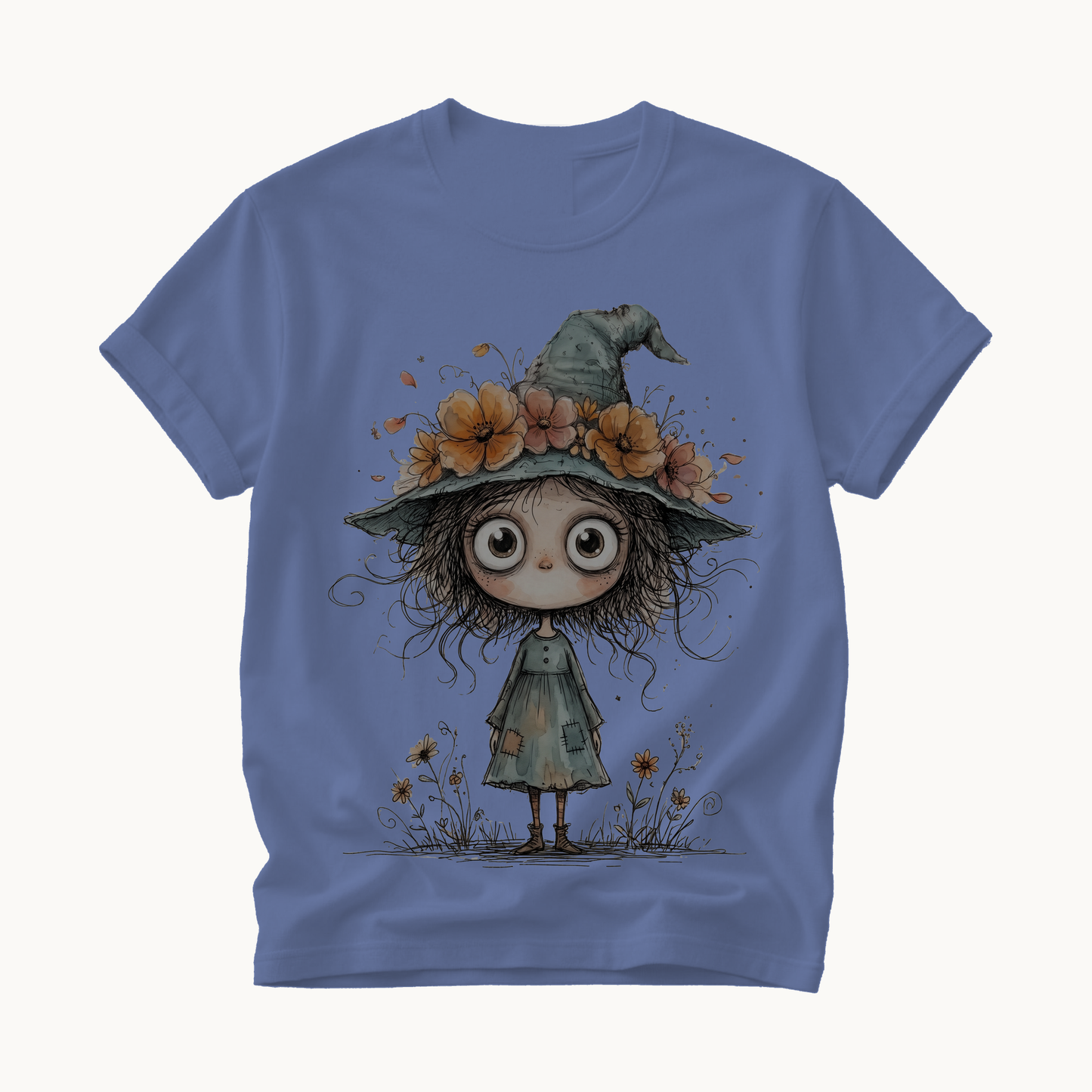 Cute Witch Shirt | Whimsical Halloween T-Shirt for Women | Little Witch Flower Hat Tee