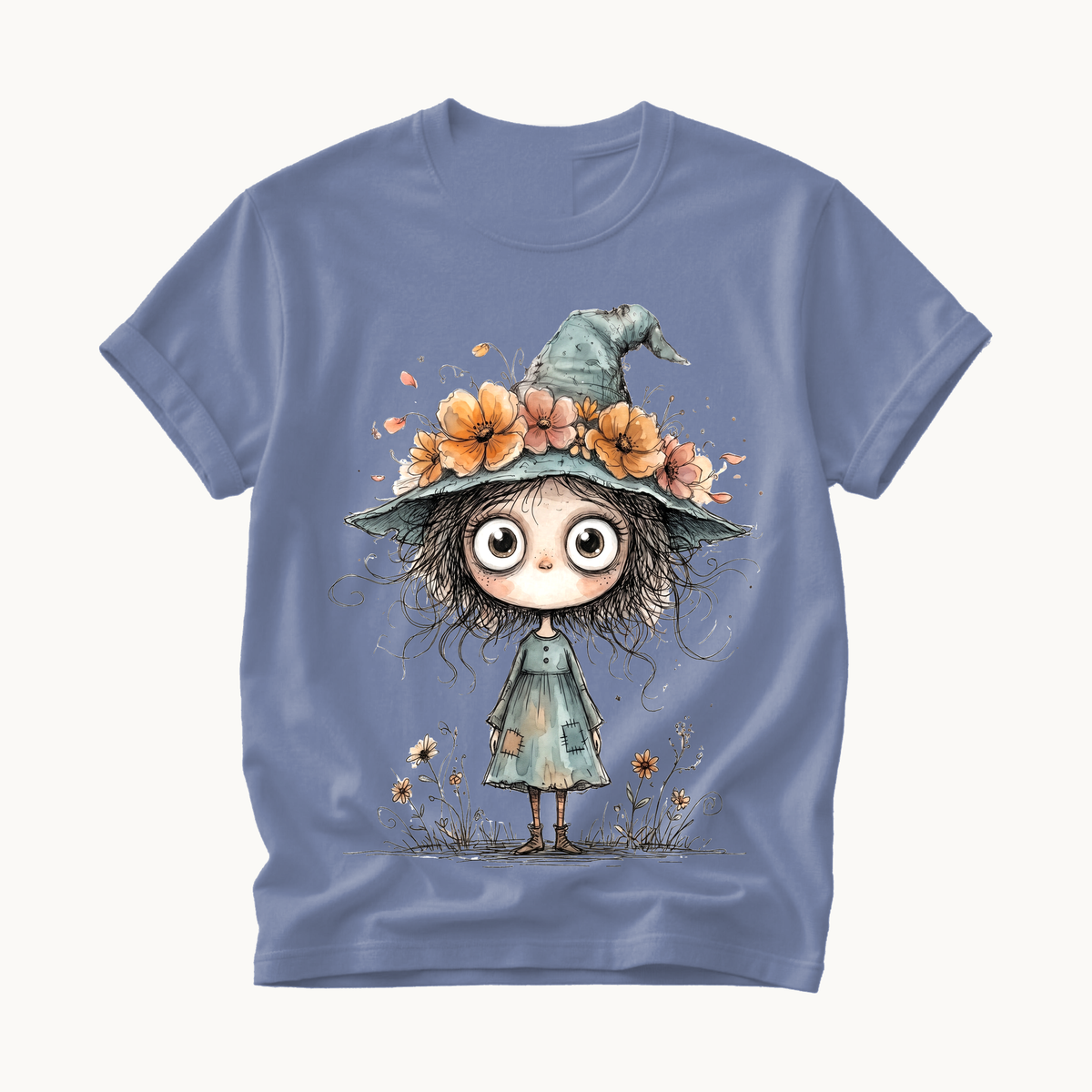 Cute Witch Shirt | Whimsical Halloween T-Shirt for Women | Little Witch Flower Hat Tee