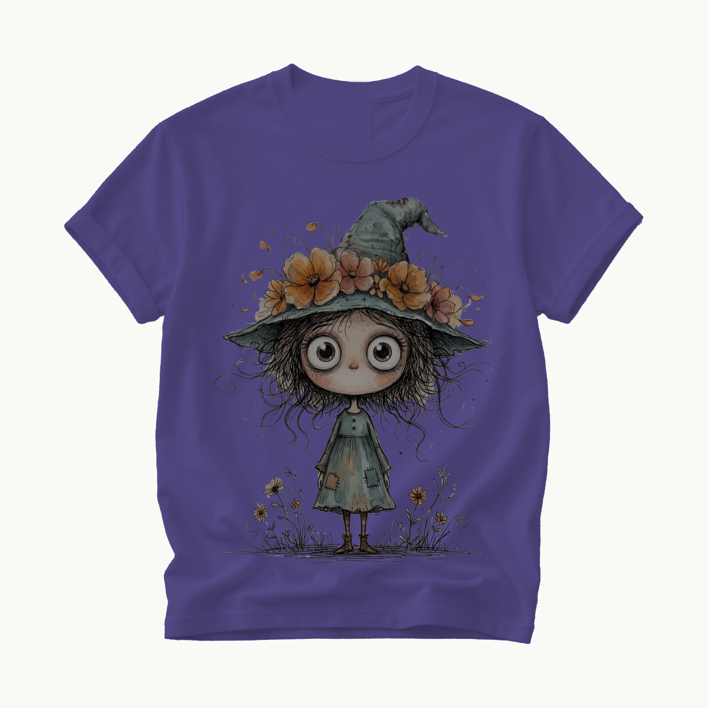 Cute Witch Shirt | Whimsical Halloween T-Shirt for Women | Little Witch Flower Hat Tee